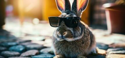 ai generiert ein Bild von ein Hase tragen Sonnenbrille foto