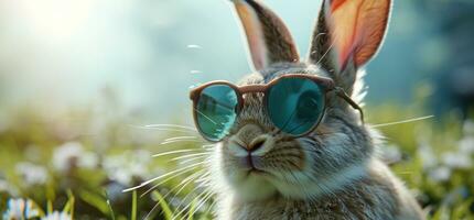 ai generiert ein Bild von ein Hase tragen Sonnenbrille foto