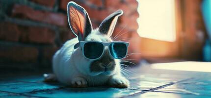 ai generiert ein Bild von ein Hase tragen Sonnenbrille foto