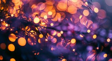 ai generiert Bokeh bewirken Weihnachten Baum Hintergrund verschwommen und leuchtenden Weihnachten Ringe foto