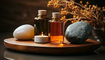 ai generiert Aromatherapie Kerze bringt Entspannung und Wohlbefinden im Natur Spa generiert durch ai foto