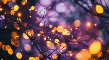 ai generiert Bokeh bewirken Weihnachten Baum Hintergrund verschwommen und leuchtenden Weihnachten Ringe foto