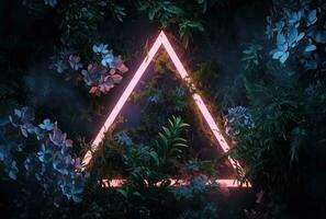 ai generiert Neon- Dreieck mit tropisch Pflanzen, foto