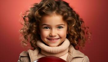 ai generiert lächelnd süß Kind, Porträt von ein heiter kaukasisch Mädchen generiert durch ai foto