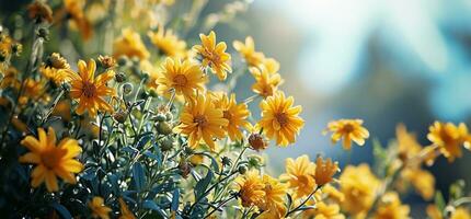 ai generiert schön Strauß von Gelb Blumen auf sonnig Hintergrund foto