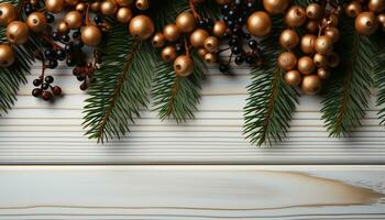 ai generiert Winter Feier Weihnachten Baum, Geschenk, Ornament, Holz, Natur, Muster generiert durch ai foto