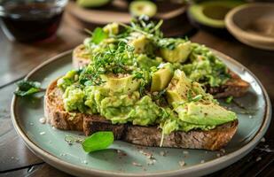 ai generiert Avocado Toast mit ein Agave Sirup foto