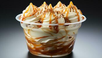 ai generiert erfrischend Sommer- Dessert Eis Sahne Eisbecher mit frisch Obst generiert durch ai foto