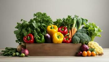 ai generiert frisch Gemüse auf hölzern Tisch, gesund Essen, organisch Vegetarier Essen generiert durch ai foto