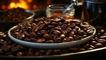 ai generiert frisch Boden Kaffee Bohnen erstellen ein reich, aromatisch Koffein Boost generiert durch ai foto