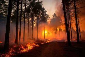 ai generiert das steigend Drohung von ein Wald Feuer foto