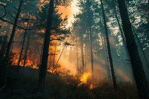 ai generiert das steigend Drohung von ein Wald Feuer foto