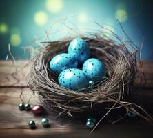 ai generiert glücklich Ostern im das Nest foto