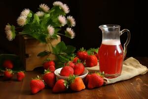 ai generiert ich machen ein Erdbeere und Spargel Saft foto