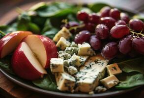 ai generiert Spinat und Blau Käse Blau Beere Salat foto