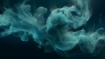 ai generiert Wolke von Rauch auf schwarz Hintergrund. ein Blau Rauch wirbelt im das Luft gegen ein schwarz Hintergrund. foto