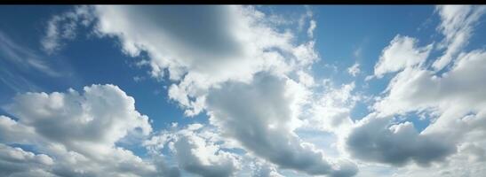 ai generiert Blau Himmel Hintergrund mit Weiß flauschige Wolken foto