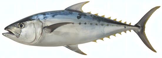 ai generiert frisch Thunfisch Fisch auf Weiß Hintergrund foto