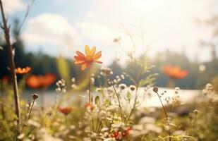 ai generiert ein Sommer- Wiese voll von Wildblumen foto