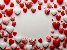 ai generiert Foto schön glücklich Valentinsgrüße Tag mit rot Liebe Rose hören Valentinsgrüße Tag Konzept Hintergrund