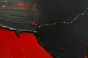 ai generiert Nahansicht von pastos Gemälde abstrakt Rau von schwarz und rot Kunst Gemälde Textur. Profi Foto