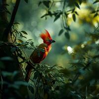 ai generiert fotografieren von ein schön bunt Vogel im das Amazonas Regenwald im Brasilien foto