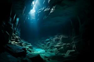 unter Wasser Höhle mit Sonnenlicht leuchtenden durch das Wasser foto