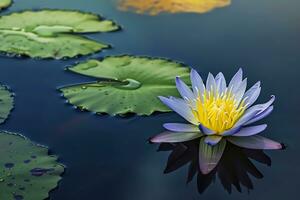 ai generiert Schuss von Lotus Blume schwebend im das Teich foto