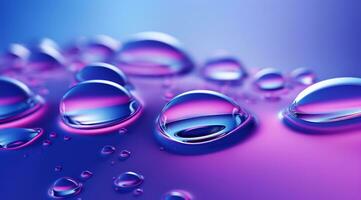 ai generiert Blau Wasser Tropfen sind abgebildet auf ein lila Hintergrund foto
