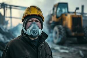 ai generiert ein Mann tragen ein Maske gegen Luft Verschmutzung foto