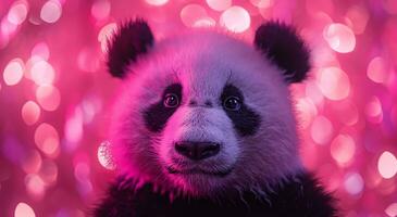 ai generiert ein ausgestopft Panda im Vorderseite von ein bling Hintergrund foto