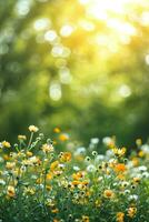 ai generiert Frühling Werbung natürlich nackboden mit Blumen, Bokeh Beleuchtung und Kopieren Raum foto