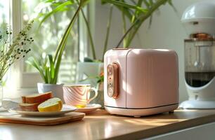 ai generiert ein elektrisch Toaster Das gerade Toast das Brot foto