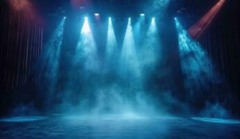 ai generiert ein leeren dunkel Theater Hintergrund mit Licht Projektion foto