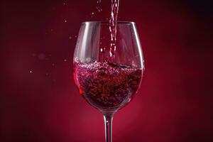 ai generiert ein Glas von rot Wein mit verschwommen Hintergrund ist gegossen in es foto