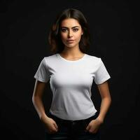 ai generiert ein schön jung Frau im ein Weiß T-Shirt foto