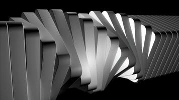 geometrisch Wirbel mit 3d bewirken von dynamisch Spinnen Fliesen, nahtlos Schleife. Design. horizontal Säule gebildet durch Spinnen grau eben Blöcke auf ein schwarz Hintergrund. foto