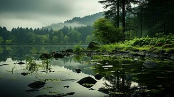 ai generiert ein Fluss fließend durch ein Wald. erstellt mit generativ ai foto