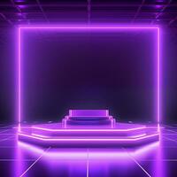 ai generiert leeren Podium mit Platz auf Platz und Neon- Linie Gradient auf Podium und lila Licht auf Hintergrund. foto