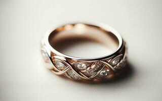 ai generiert Hochzeit Ringe, Weiß Gold, Diamant Ringe, funkeln auf ein schwarz Hintergrund. foto