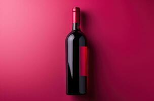 ai generiert rot Wein Flasche, isoliert auf ein Rosa Muster eben foto
