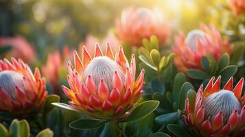 ai generiert Protea Blumen- Hintergrund foto