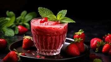 ai generiert Smoothie Erdbeere Dessert mit Minze Blatt ai generativ foto