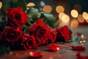 ai generiert Rose Blume Strauß auf abstrakt Hintergrund, glücklich Valentinstag Tag Konzept foto