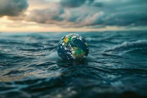 ai generiert Planet Erde ist schwebend Über das Ozean foto
