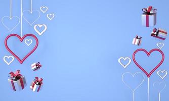 Valentinstag. Hintergrund mit realistischer festlicher Geschenkbox. romantisches geschenk, herzen. 3d. foto