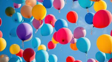 ai generiert beschwingt Luftballons füllen das Luft, Erstellen ein festlich und freudig Atmosphäre mit Kopieren Raum foto