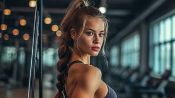 ai generiert schön Werbung Foto von Frau Ausbildung im Fitnessstudio