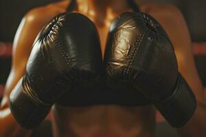 ai generiert generativ ai, Frau Ausbildung Boxen tragen Boxen Handschuhe, weiblich Boxer foto