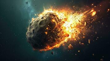 ai generiert generativ ai, Asteroid ist fliegend zu das Erde, gefeuert Meteor, Einschlag Erde foto